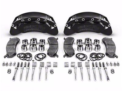 SSBC-USA B6-Brawler Rear 6-Piston Direct Fit Caliper and Ceramic Brake Pad Upgrade Kit with Cross-Drilled and Slotted Rotors; Black Calipers (12-20 4WD F-150 w/ Manual Parking Brake)