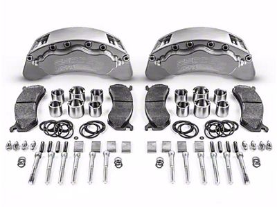 SSBC-USA B6-Brawler Rear 6-Piston Direct Fit Caliper and Ceramic Brake Pad Upgrade Kit with Cross-Drilled and Slotted Rotors; Clear Anodized Calipers (12-20 4WD F-150 w/ Manual Parking Brake)