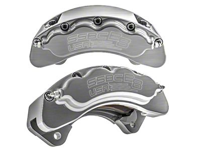 SSBC-USA B8-Brawler Front 8-Piston Direct Fit Caliper and Ceramic Brake Pad Upgrade Kit with Cross-Drilled and Slotted Rotors; Clear Anodized Calipers (12-20 4WD F-150)