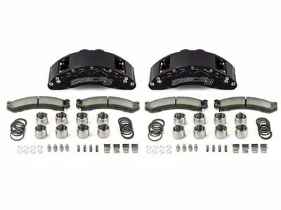 SSBC-USA Barbarian Front 8-Piston Direct Fit Caliper and Semi-Metallic Brake Pad Upgrade Kit with Cross-Drilled Slotted Rotors; Black Calipers (13-22 F-250 Super Duty)