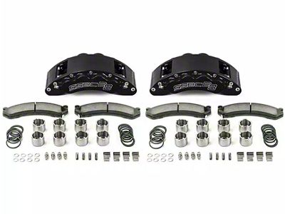 SSBC-USA Barbarian Front 8-Piston Direct Fit Caliper and Semi-Metallic Brake Pad Upgrade Kit; Black Calipers (13-22 F-250 Super Duty)