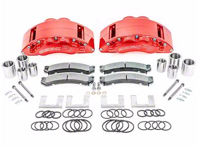 SSBC-USA Barbarian Front 8-Piston Direct Fit Caliper and Semi-Metallic Brake Pad Upgrade Kit; Red Calipers (13-22 F-250 Super Duty)