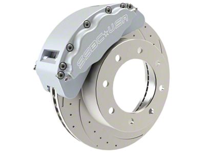 SSBC-USA Barbarian Front 8-Piston Direct Fit Caliper and Semi-Metallic Brake Pad Upgrade Kit with Cross-Drilled Slotted Rotors; Clear Anodized Calipers (05-12 4WD F-250 Super Duty)
