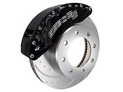SSBC-USA Barbarian Front 8-Piston Direct Fit Caliper and Semi-Metallic Brake Pad Upgrade Kit with Dimple Drilled/Slotted Rotors; Black Calipers (23-26 4WD F-250 Super Duty)