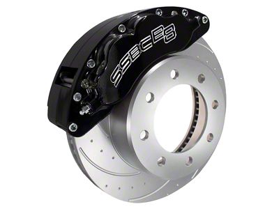 SSBC-USA Barbarian Front 8-Piston Direct Fit Caliper and Semi-Metallic Brake Pad Upgrade Kit with Cross-Drilled Slotted Rotors; Black Calipers (23-25 4WD F-250 Super Duty)