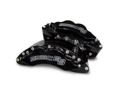 SSBC-USA Barbarian Front 8-Piston Direct Fit Caliper and Semi-Metallic Brake Pad Upgrade Kit; Black Calipers (23-25 4WD F-250 Super Duty)