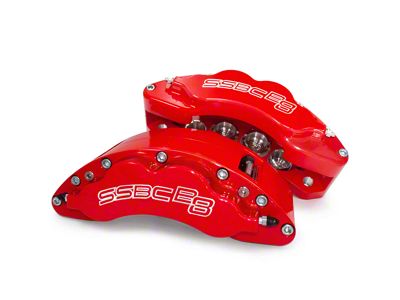 SSBC-USA Barbarian Front 8-Piston Direct Fit Caliper and Semi-Metallic Brake Pad Upgrade Kit; Red Calipers (23-25 4WD F-250 Super Duty)
