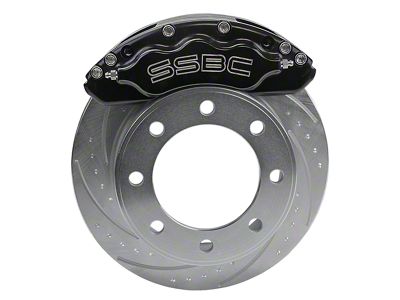 SSBC-USA V6 Front 6-Piston Quick Change Caliper and Semi-Metallic Brake Pad Upgrade Kit with Dimple Drilled/Slotted Rotors; Black (05-12 F-250 Super Duty)