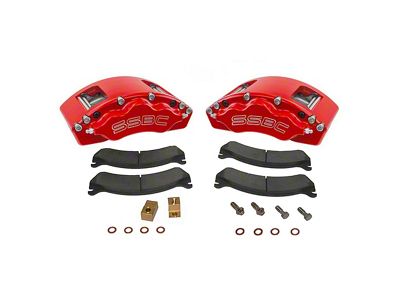 SSBC-USA V6 Front 6-Piston Quick Change Caliper and Semi-Metallic Brake Pad Upgrade Kit with Cross-Drilled Slotted Rotors; Red (05-12 F-250 Super Duty)