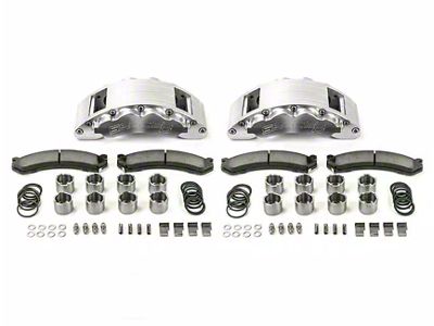 SSBC-USA Barbarian Front 8-Piston Direct Fit Caliper and Semi-Metallic Brake Pad Upgrade Kit with Cross-Drilled Slotted Rotors; Clear Anodized Calipers (13-22 F-350 Super Duty SRW)