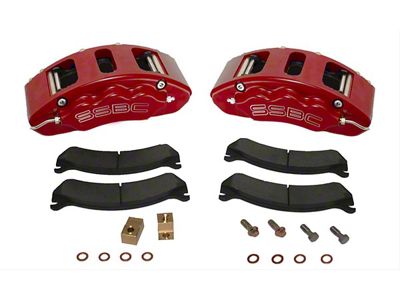 SSBC-USA V6 Front 6-Piston Quick Change Caliper and Semi-Metallic Brake Pad Upgrade Kit; Red (11-12 F-350 Super Duty SRW)