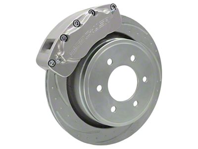 SSBC-USA B4-Brawler LT Rear 4-Piston Direct Fit Caliper and Ceramic Brake Pad Upgrade Kit with Cross-Drilled Slotted Rotors; Clear Anodized Calipers (09-18 RAM 1500)
