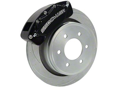 SSBC-USA B4-Brawler LT Rear 4-Piston Direct Fit Caliper and Ceramic Brake Pad Upgrade Kit with Cross-Drilled Slotted Rotors; Black Calipers (09-18 RAM 1500)