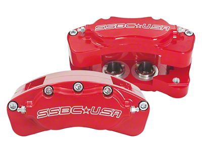 SSBC-USA B4-Brawler LT Rear 4-Piston Direct Fit Caliper and Ceramic Brake Pad Upgrade Kit; Red Calipers (09-18 RAM 1500)