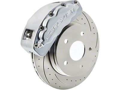 SSBC-USA B8-Brawler LT Front 8-Piston Direct Fit Caliper and Ceramic Brake Pad Upgrade Kit with Cross-Drilled Slotted Rotors; Clear Anodized Calipers (09-18 RAM 1500)