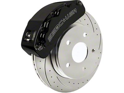 SSBC-USA B8-Brawler LT Front 8-Piston Direct Fit Caliper and Ceramic Brake Pad Upgrade Kit with Cross-Drilled Slotted Rotors; Black Calipers (09-18 RAM 1500)