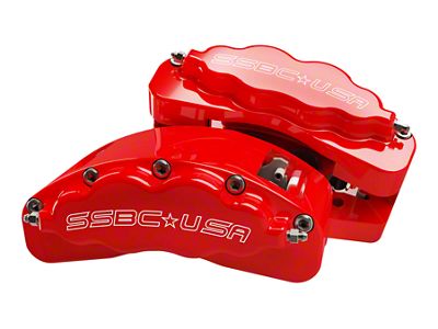 SSBC-USA B8-Brawler LT Front 8-Piston Direct Fit Caliper and Ceramic Brake Pad Upgrade Kit; Red Calipers (09-18 RAM 1500)