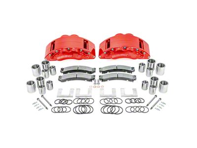 SSBC-USA Barbarian Rear 8-Piston Direct Fit Caliper and Semi-Metallic Brake Pad Upgrade Kit with Cross-Drilled Slotted Rotors; Red Calipers (19-24 RAM 2500)