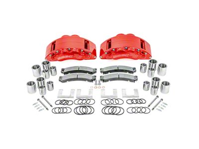 SSBC-USA Barbarian Rear 8-Piston Direct Fit Caliper and Semi-Metallic Brake Pad Upgrade Kit with Cross-Drilled Slotted Rotors; Red Calipers (09-18 RAM 3500)