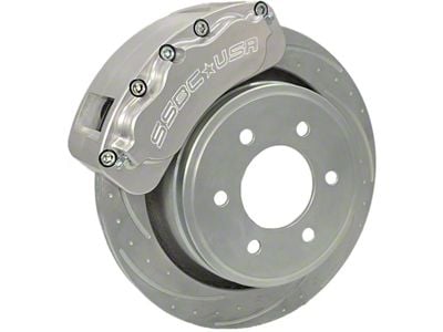 SSBC-USA B6-Brawler LT Front 6-Piston Direct Fit Caliper and Ceramic Brake Pad Upgrade Kit with Dimple Drilled/Slotted Rotors; Clear Anodized Calipers (07-18 Sierra 1500)