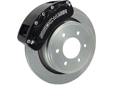 SSBC-USA B6-Brawler LT Front 6-Piston Direct Fit Caliper and Ceramic Brake Pad Upgrade Kit with Dimple Drilled/Slotted Rotors; Black Calipers (07-18 Sierra 1500)