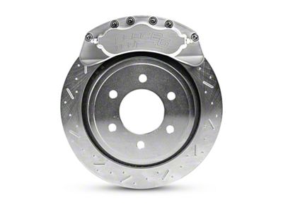 SSBC-USA B6-Brawler Rear 6-Piston Direct Fit Caliper and Semi-Metallic Brake Pad Upgrade Kit with Cross-Drilled Slotted Rotors; Clear Anodized Calipers (07-18 4WD Sierra 1500 w/ Rear Disc Brakes)