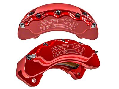 SSBC-USA B8-Brawler Front 8-Piston Direct Fit Caliper and Semi-Metallic Brake Pad Upgrade Kit; Red Calipers (07-18 4WD Sierra 1500)