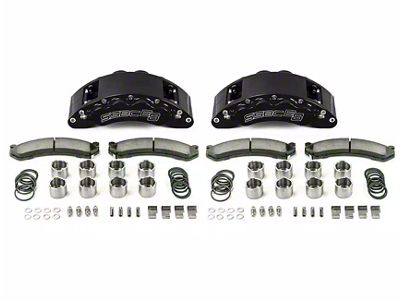 SSBC-USA Barbarian Front 8-Piston Direct Fit Caliper and Semi-Metallic Brake Pad Upgrade Kit with Cross-Drilled Slotted Rotors; Black Calipers (11-19 Sierra 2500 HD)