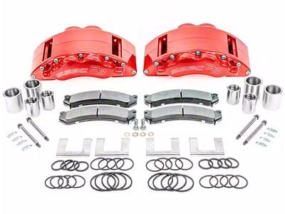 SSBC-USA Barbarian Front 8-Piston Direct Fit Caliper and Semi-Metallic Brake Pad Upgrade Kit; Red Calipers (20-25 Sierra 2500 HD)