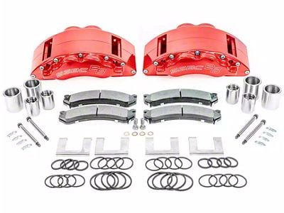 SSBC-USA Barbarian Front 8-Piston Direct Fit Caliper and Semi-Metallic Brake Pad Upgrade Kit; Red Calipers (20-24 Sierra 2500 HD)