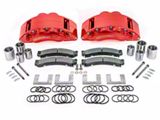 SSBC-USA Barbarian Front 8-Piston Direct Fit Caliper and Semi-Metallic Brake Pad Upgrade Kit with Dimple Drilled/Slotted Rotors; Red Calipers (11-19 Sierra 2500 HD)