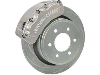 SSBC-USA B6-Brawler LT Front 6-Piston Direct Fit Caliper and Ceramic Brake Pad Upgrade Kit with Dimple Drilled/Slotted Rotors; Clear Anodized Calipers (07-18 Silverado 1500)