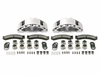 SSBC-USA Barbarian Front 8-Piston Direct Fit Caliper and Semi-Metallic Brake Pad Upgrade Kit with Cross-Drilled Slotted Rotors; Clear Anodized Calipers (20-24 Silverado 3500 HD)