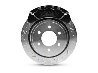 SSBC-USA B6-Brawler Rear 6-Piston Direct Fit Caliper and Semi-Metallic Brake Pad Upgrade Kit with Cross-Drilled Slotted Rotors; Black Calipers (07-20 4WD Tahoe)