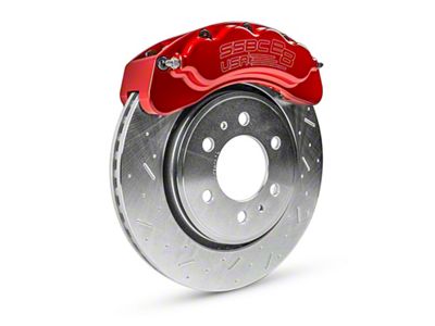 SSBC-USA B8-Brawler Front 8-Piston Direct Fit Caliper and Semi-Metallic Brake Pad Upgrade Kit with Cross-Drilled Slotted Rotors; Red Calipers (07-20 4WD Tahoe)
