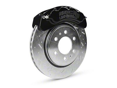 SSBC-USA B8-Brawler Front 8-Piston Direct Fit Caliper and Semi-Metallic Brake Pad Upgrade Kit with Cross-Drilled Slotted Rotors; Black Calipers (07-20 4WD Yukon)