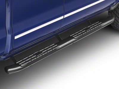 4X Series 4-Inch Oval Side Step Bars; Rocker Mount; Black (14-18 Silverado 1500 Double Cab, Crew Cab)