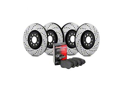 StopTech Street Axle Drilled and Slotted 6-Lug Brake Rotor and Pad Kit; Front and Rear (03-04 Dakota w/ Rear Disc Brakes)
