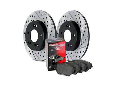 StopTech Street Axle Drilled and Slotted 6-Lug Brake Rotor and Pad Kit; Rear (03-04 Dakota w/ Rear Disc Brakes)