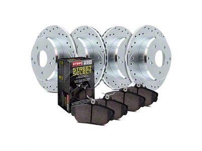StopTech Sport Axle Drilled and Slotted 5-Lug Brake Rotor and Pad Kit; Front and Rear (99-Early 00 F-150 Lightning)