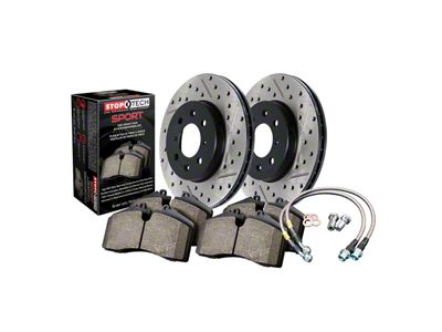 StopTech Sport Axle Drilled and Slotted 8-Lug Brake Rotor and Pad Kit; Front (Late 00-03 2WD F-150, Excluding Lightning)