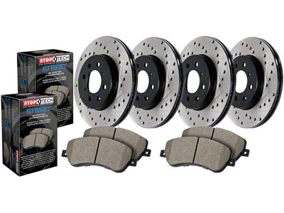 StopTech Street Axle Drilled 6-Lug Brake Rotor and Pad Kit; Front and Rear (12-14 F-150; 15-20 F-150 w/ Manual Parking Brake)