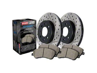 StopTech Street Axle Drilled and Slotted 7-Lug Brake Rotor and Pad Kit; Front and Rear (04-08 F-150)