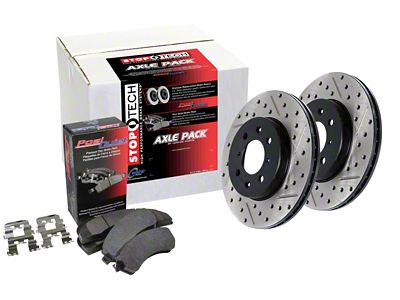 StopTech Street Axle Drilled and Slotted 6-Lug Brake Rotor and Pad Kit; Rear (12-14 F-150; 15-20 F-150 w/ Manual Parking Brake)