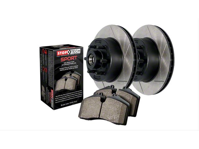 StopTech Truck Axle Slotted 7-Lug Brake Rotor and Pad Kit; Front and Rear (Late 00-03 2WD F-150, Excluding Lightning)