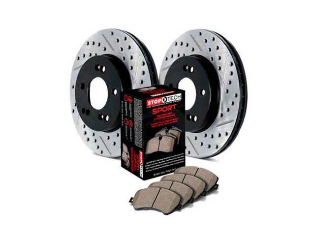 StopTech Sport Axle Slotted and Drilled 8-Lug Brake Rotor and Pad Kit; Rear (12-22 4WD F-250 Super Duty)