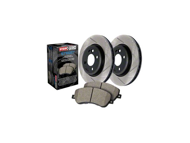 StopTech Street Axle Slotted 8-Lug Brake Rotor and Pad Kit; Front (12-22 4WD F-350 Super Duty)