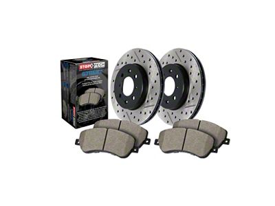 StopTech Street Axle Slotted and Drilled 8-Lug Brake Rotor and Pad Kit; Front (12-22 4WD F-350 Super Duty)