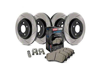 StopTech Street Axle Slotted 8-Lug Brake Rotor and Pad Kit; Front and Rear (10/22/12-22 4WD F-350 Super Duty DRW)