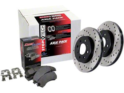 StopTech Street Axle Drilled 5-Lug Brake Rotor and Pad Kit; Front (06-18 RAM 1500, Excluding SRT-10 & Mega Cab)
